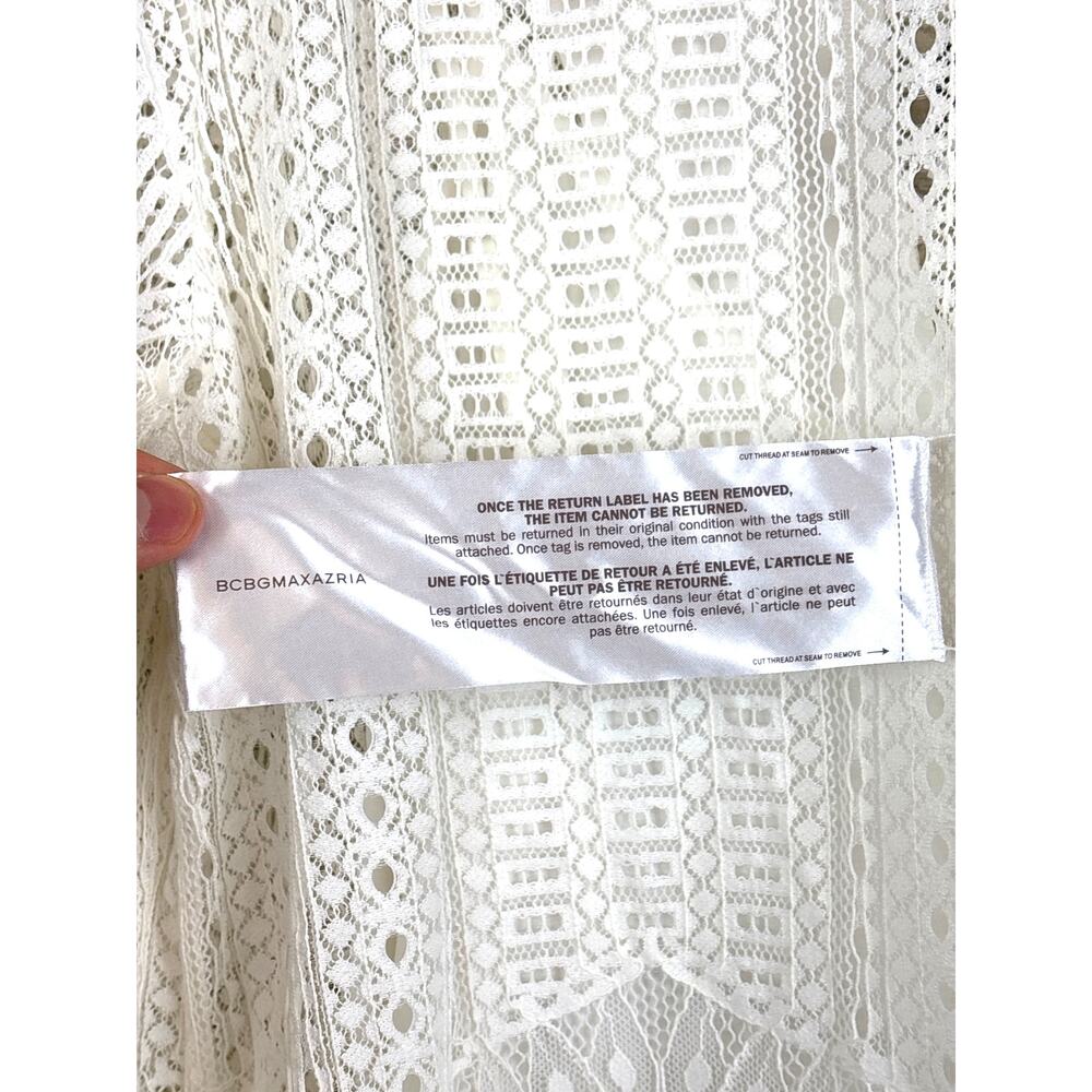 BCBGMAXAZRIA Womens L White Catier Boho Lace 3/4 Sleeve Summer Mini Dress NWT - Picture 7 of 8